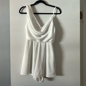 Likely Lover Ivory Satin Asymmetrical Cowl Neck Romper